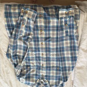 Blue and White Plaid Button-Up Shirt